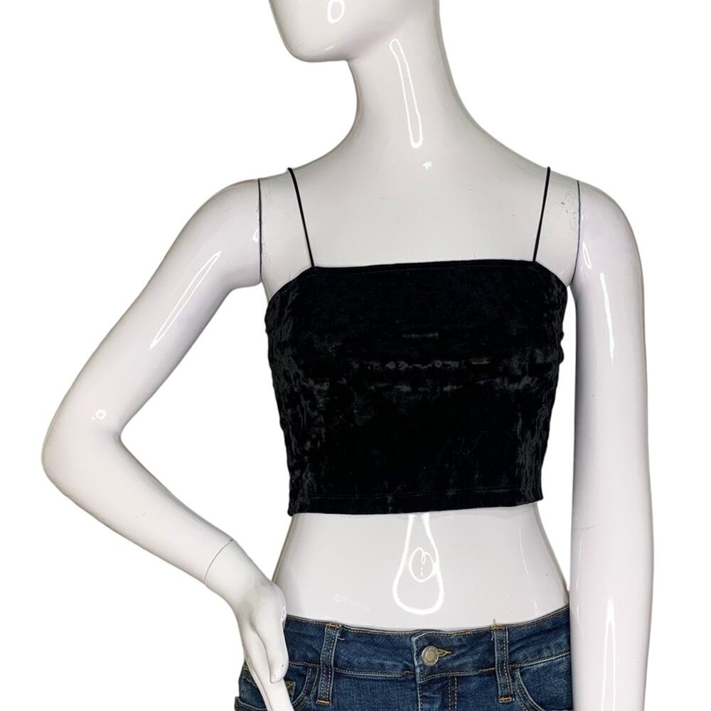 Aeropostale Crop Top Velvet Spaghetti Straps Black Size S